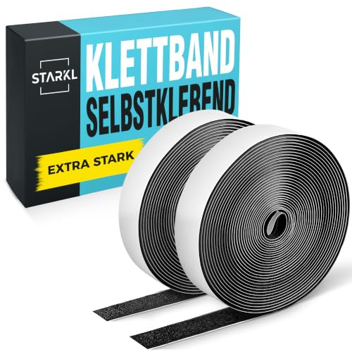 STARKL Klettband Selbstklebend Extra Stark, 3 m × 20 mm, Schwarz | Industrieklebstoff in Profiqualität, werkzeuglose Montage, extra starkes geruchloses Selbstklebeband, Premiumqualität
