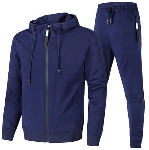 Tuta Sportiva Uomo Comode Offerta Felpa Zip Con Cappuccio E Pantaloni Tuta Complete Due Pezzi Leggera Invernale Tuta Ginnastica Cotone Completo Sportiva Taglie Forti Fitness Jogging Outwear