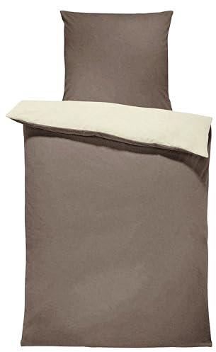one-home Winter Bettwäsche Doubleface Uni Wende kuschelig flauschig warm weich Fleece, Größe:2 teilig 135x200 cm, Farbe:Taupe/beige Natur