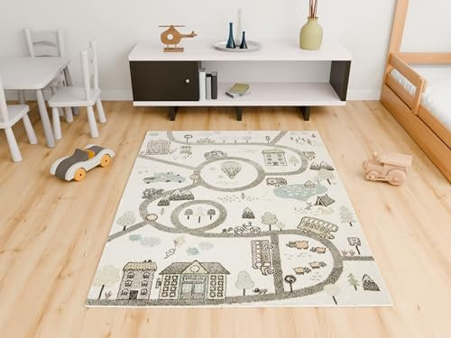 AKCILA Lima Kinderteppich Straßen, Stadt 100x150 cm Kinderzimmer Teppich, Spielteppich Kinder, Babyzimmer Tepich, Teppich Schlafzimmer,Teppiche Gegend, Kids Carpet,Kurzflorteppiche für Mädchen, Jungen