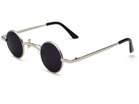 besbomig Lunettes de Soleil Homme Femme Rétro Steampunk Hippie Petites Ronde Métal Cadre Ovale Lunette UV400 Protection