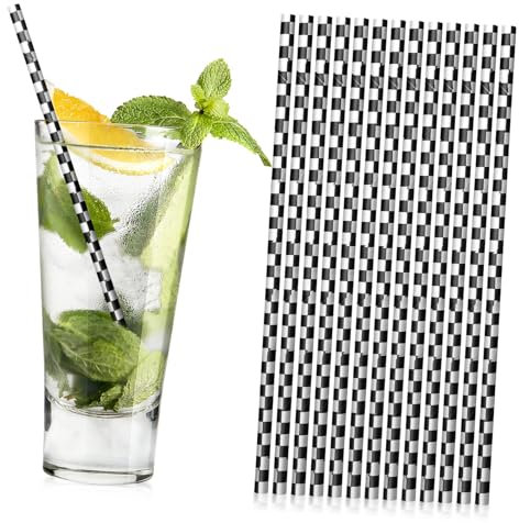 Black White Checkered Paper Straws 100pcs for Racing Party