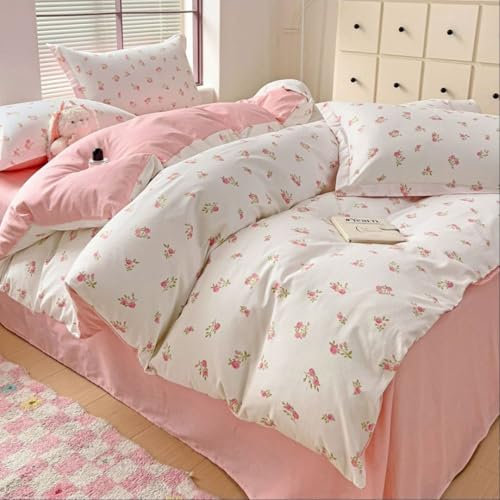 Michorinee Bettwäsche 140x200 2teilig Rosa Weiß Blumen Blätter Pflanzenmuster Bettbezug Blumenmuster Aesthetic Mikrofaser Weich Renforcé Wendebettwäsche Set mit Kissenbezüge 70x90cm und Reißverschluss