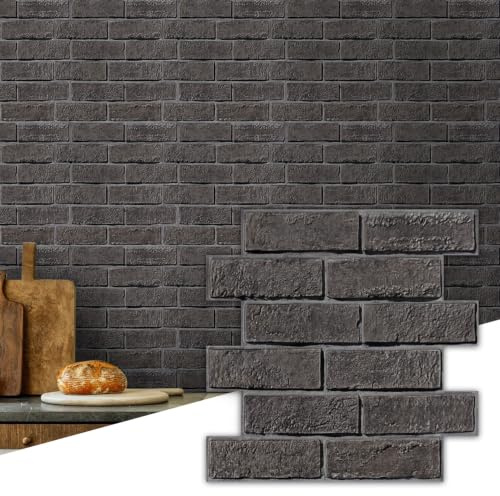 Commomy 3D Faux Brick Stick on Tiles - Lightweight Thin PVC Self Adhesive Brick Wall Tiles 10 pcs 11.8x 11.10 Fake Brick Effect Wallpaper for Kitchen,Bathroom,Quick DIY Home Wall Decor