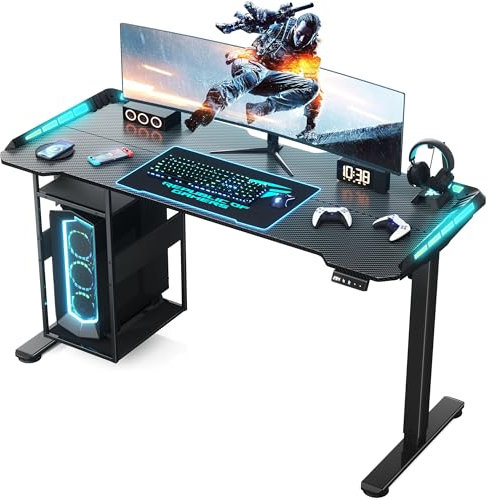 55 x 24 Electric Gaming Standing Desk with LED Lights & Host Shelf