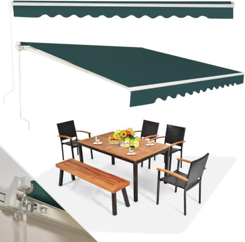 RELAX4LIFE Einziehbare Markise, Gelenkarmmarkise mit Handkurbel, Sonnenmarkise Winkel Längeinstellung(5-35°), Markise mit Wasserdichter Beschichtung, Balkonmarkise Sonnenschutz (4 x 2,5 m,Grün)