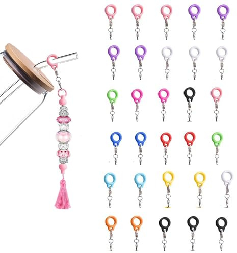 Frinnovan, 30 Packs Straw Charm Adapters 8mm Dangle Straw Toppers Cups Charm Clips Silicone Straw Pendants Straw Charms Props for Decorations Cup Accessories Tumbler Colorful (Colorful, 8mm-30 Packs)