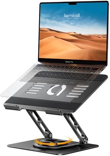 Lamicall Adjustable Laptop Stand for Desk - 360 Rotating Base Ergonomic Computer Stand, Aluminum Laptop Riser Foldable Protable for Mothers Day fits MacBook Neo Air Pro, Dell, HP (10-17.3'') - Black