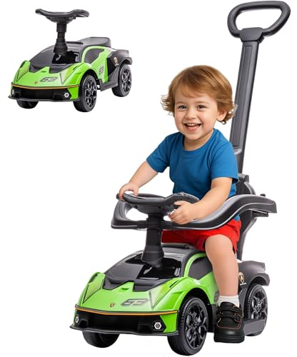 AIYAPLAY Porteur Enfants Lamborghini Essenza SCV12 sous Licence Porteur bébé Voiture à Pousser pour Enfants 1 à 3 Ans Multi-équipée avec poignée de poussée, Garde-Corps, klaxon et Volant, Vert