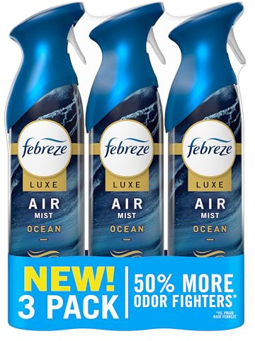 Febreze Air Mist, Luxe Air Freshener Spray, Odor Fighting Room Spray, Deodorizer for Home Bathroom Kitchen Office Apartment Dorm Room Classroom, Ocean Scent, 8.1oz (Pack of 3)