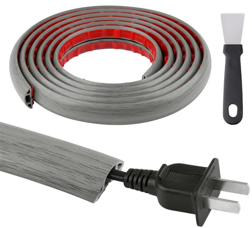 Flexibel golvkabelkanal, självhäftande golvkabelbrygga, PVC golvkabelskydd, kabelskydd, kabelskydd, kabelfack, kabelgömma för hem, kontor, lager (3 m, valnöt träådring)