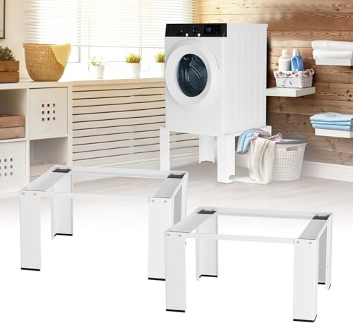 Hebitod Base per lavatrice da 2 pezzi, 63 x 54 x 32 cm, telaio in acciaio rinforzato da 100 kg, antiscivolo e basse vibrazioni, base bianca per lavatrice/asciugatrice