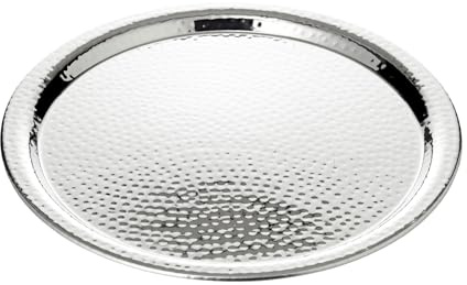 EDZARD Tablett Martella (ø 34 cm) rund, Edelstahl hochglanzpoliert, gehämmert - Serviertablett, Dekotablett, Rundes Tablett