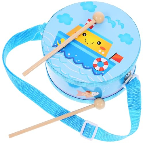 FIXOSHEE Tambour à Main en Bois Double Face Bleu Bateau Instrument de Percussion Éducatif pour Garçon et Filles Musical Compact Léger Apprentissage Rythme et Motricité Fine
