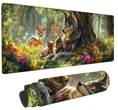 Tapis de Souris de Jeu, 1400 x 600 mm XXL Tapis Souris Gaming Grand, Antidérapant Étanche, iExtended Long Clavier Mouse Pad XXL, Accessoire Bureau, pour Gamer, Ordinateur, PC (Forêt Animaux) i-675