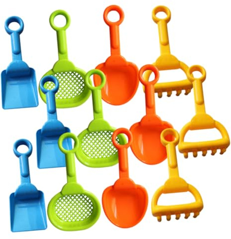 MUSISALY Ensemble de 12 Pièces Jouets de Sable pour Garçon et Filles, Pelles de Plage Petites en Plastique, Râteau, Tamis et Sablier, Couleurs Vives Aléatoires, Légers et Couleur Aléatoire