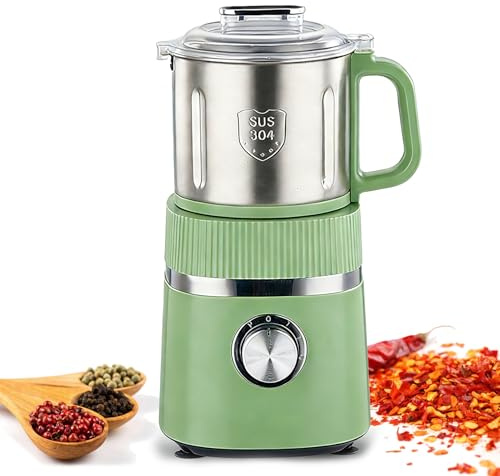 Macinacaffè Versatile Da Cucina, Mulino Per Cereali Da 500 W Con 2 Lame E Design Diviso Regolabile A 4 Velocità, Macina Spezie Elettrico Con Tazza In Acciaio Inossidabile 304 Per Macinare Caffè Green