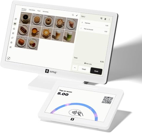 SumUp Caisse enregistreuse, Système de caisse tout-en-un avec écran tactile 13 et écran client 8, TPE pour paiement par carte bancaire, Wi-Fi, Sans frais mensuels