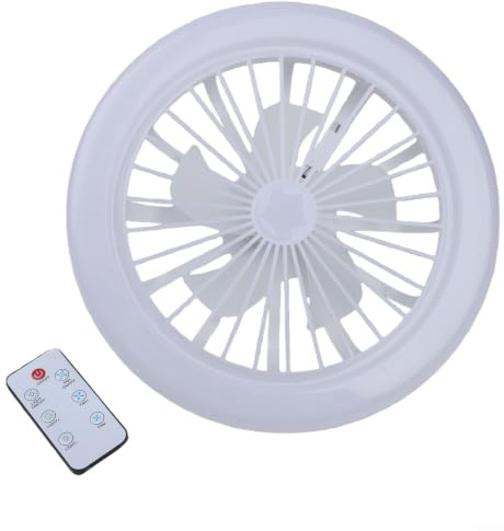 Lampe à culot à vis E27 avec ampoule LED à économie d'énergie et télécommande, combinant éclairage et circulation de l'air pour le salon et la chambre à coucher (lumière blanche)
