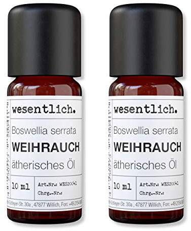 wesentlich. Weihrauchöl - echtes, ätherisches Öl - Glasflasche - u.a. für Duftlampe und Diffuser (2x10ml)