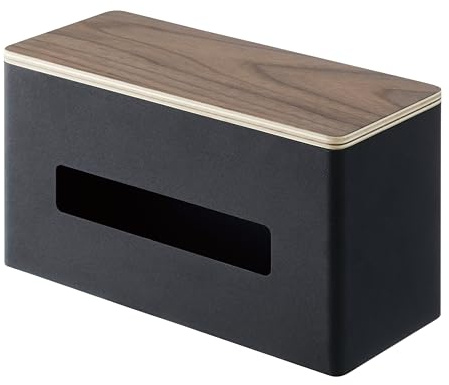 Yamazaki 4765 RIN DoubleSided Tissue Case, Black, Steel/Plywood, 26 x 11 x 14 cm