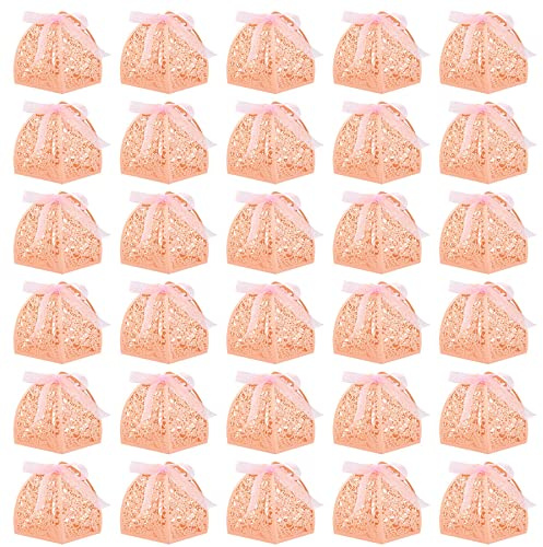 AUEAR, 50-pack 6 cm x 6,4 cm rosa godislådor laserskurna choklad presentlådor för bröllop möhippa årsdag presenter (rosa)