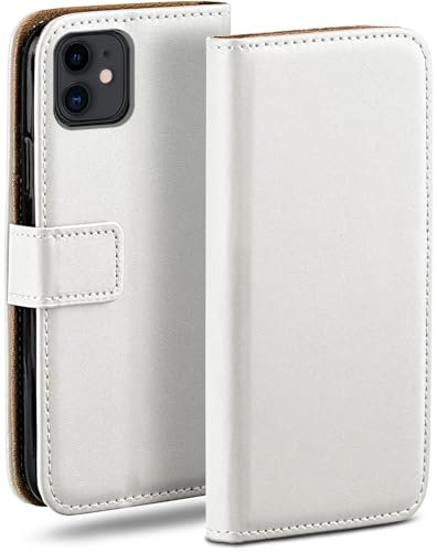 MoEx Klapphülle kompatibel mit Apple iPhone 11, Handyhülle mit Kartenschlitz, 360 Grad Flip Case, Schutzhülle aus veganem Leder, Perl-Weiß