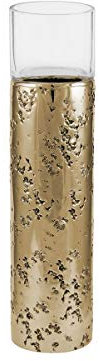 Kaheku Windlicht Loukia antik Gold Aluminium mit Glasaufsatz, Durchmesser 7,5 cm, Höhe 25 cm 99990365
