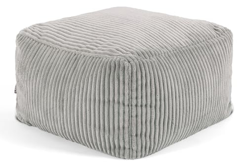 Icon Amara Kleiner Cord Sitzsack Hocker mit Füllung, Grau | In Deutschland Hergestellt, Sitzsack Pouf Hocker, Flauschiger Cordstoff, Fußhocker für das Wohnzimmer und Schlafzimmer