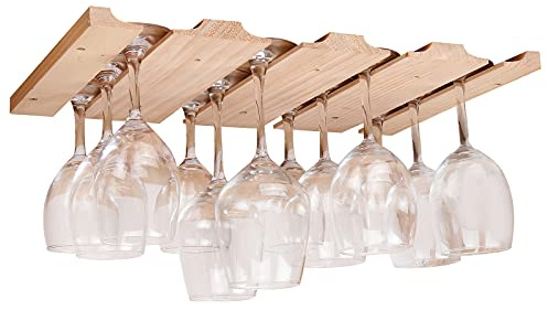 fdjamy Wine glass holder-a wooden wine glass rack and goblet storage rack installed under the cabinet or countertop (Natural color)
