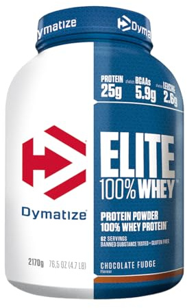 Dymatize Elite 100% Whey Chocolate Fudge 2170g - High Protein Low Sugar Powder + Whey Protein and BCAAs