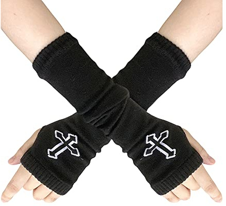 JKJF 1 Pair Women Goth Arm Sleeve Cool Rock Hip Hop Punk Gloves Fingerless Gloves for Women Girl Costume Party Nightclub