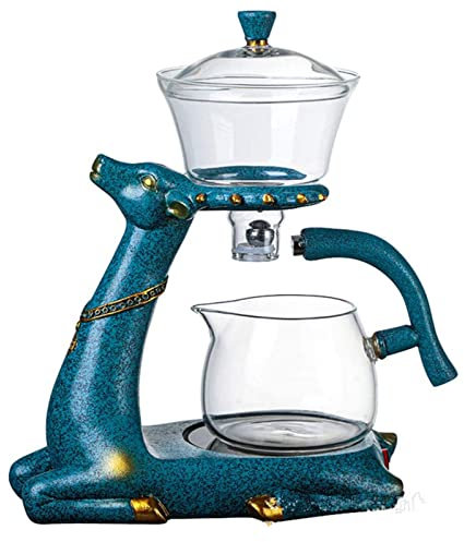 RORA Set da tè in vetro Kungfu resistente al calore con riscaldatore magnetico per divaricazione dell'acqua rotante, teiera in vetro pigro semiautomatica per cervi (teiera)