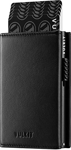 VULKIT Kreditkartenetui RFID-blockierendes Pop-up-Kartenetui aus Genarbtem Rindsleder mit Geldscheinfach, Ausweisfenster, Münzfach und Magnetverschluss