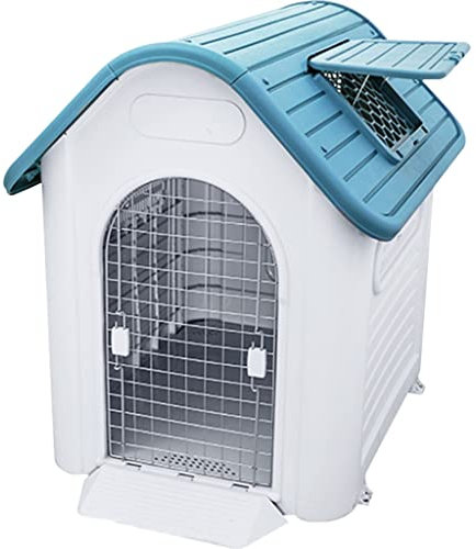 Hundehaus Outdoor wasserdichte Hundehütte, Hundevilla mit verstellbarem Oberlicht, Abschließbare Doppeltüren, (Color : Blue, S : 110 * 80 * 100cm)