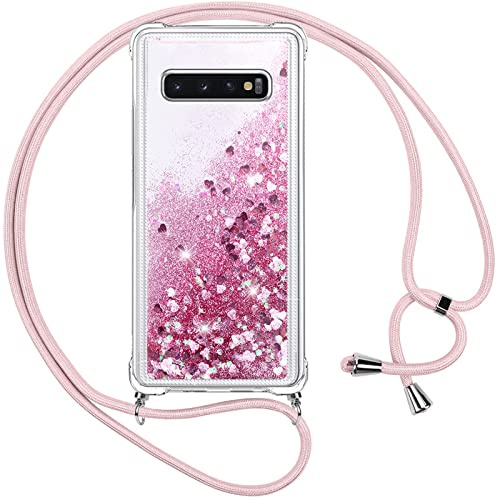 Vauki Samsung Galaxy S10 Flüssigglitzer TPU Hülle mit Umhängeband, Pink