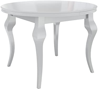 Mirjan24 Esszimmertisch Lowite, Ausziehbarer Tisch für Esszimmer, Praktischer Runder Tisch für Küche, Esstisch, Kaffeetisch, Modern Küchentisch, Buchenholz (weiß Hochglanz, Modell Ø 100 cm)