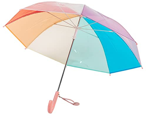 ThreeH Ombrello trasparente per bambini con adorabile superficie arcobaleno 8 nervature in fibra infrangibile Baldacchino esteso da 33 pollici,Rosa