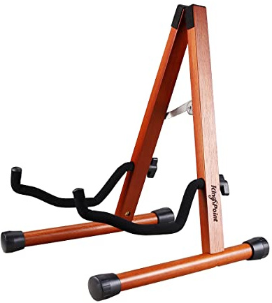 KingPoint Wood Guitar Stand, Guitar Floor Stand, Acoustic Electric Wooden A Frame Folding Guitar Holder Adjustable for Bass, Cello, Mandolin, Banjo, Ukulele（Mahogany）