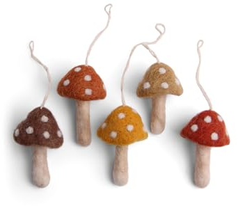 Gry & SIF handgemachte Herbstdeko aus Filz, Herbstdeko zum Aufhängen, Zierschmuck für den Herbst, Fensterdeko, Halloweendeko, Pilze Deko | Fliegenpilze rot 5er Set