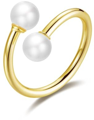 Philip Jones Bague Double Perle Ajustable Plaqué Or