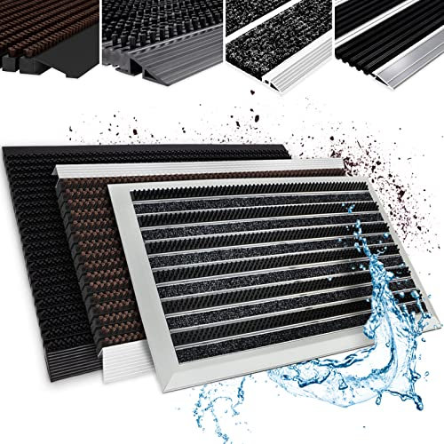 KARAT Fußabtreter für Innen & Außen - Fußmatte mit Hochleistungs-Bürsten - Eingangsmatte - Schmutzfangmatte Schuhabstreifer Türmatte (50 x 80 cm, Power Brush - Grau)