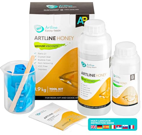Epoxidharz für Silikonformen 2:1 Set - 2K Epoxidharz mit Härter - Glasklar, Geruchsarm, Luftblasenfrei - Gießharz für Holz, Schmuck, Flusstische, Grundieren, Formenbau (0.9 kg, Mittlere Viskosität)