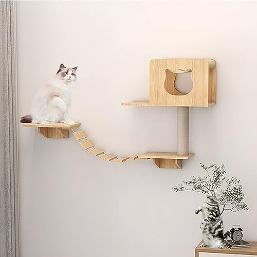 IMIDIA Katzen Kletterwand, 2-stöckig, Eiche, Platzsparend, Einfache Installation, Innenbereich, Kitten & Katzen, Klettern