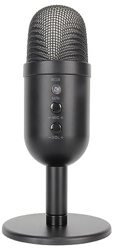 Microfono USB, Rotazione a 360 Gradi, Cancellazione del Rumore, Effetto Luce Abbagliante RGB, Jack per Cuffie da 3,5 Mm, per Podcast in Streaming di Giochi per PC