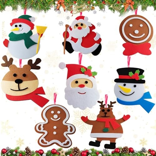 Bastelset Weihnachten Kinder, 8 Stück Weihnachten Basteln mit Kindern, Anhänger-Weihnachtsbasteln Kinder aus Filz, Feiertags-Kreativ Winter Basteln für Kinder, Winterweihnachten Deko Geschenke