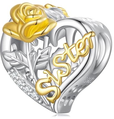 Schwester Charms Anhänger für Pandora Armbänder,925 Sterling Silber Herz Rose Bead Charm Schmuck Geschenk für Freundin Mama