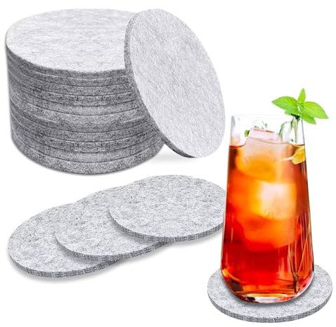 Peutpy Juego de 16PosavasosAbsorbentes de Fieltro,Resistente al Calor Posavasos Redondos, Antideslizante Coasters para Bebidas frías y Calientes, Posavasos Redondos Lavables Taza,Bar,Café(Gris Claro)
