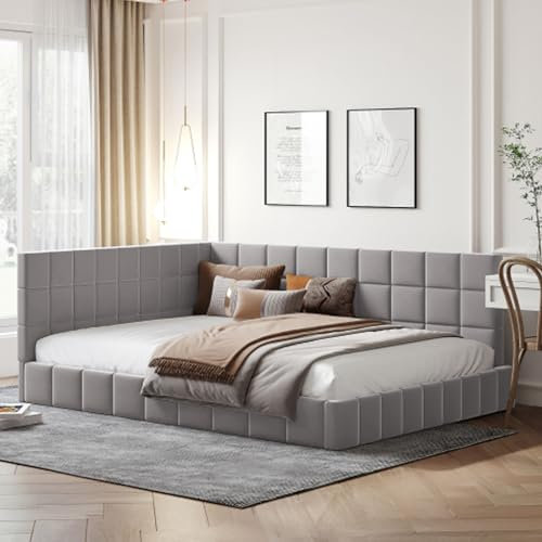 Tcewhhy Polsterbett 140x200 cm Schlafsofa Mit Lattenrost Aus Hautsympathischem Stoff Doppelbett Jugendbett Für Erwachsene Jugendliche Bodenbett Gästebett Für Kinderzimmer Gästezimmer Grau