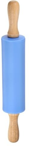 sourcing map Silicone Rolling Pins for Baking 12 Inch Wooden Handle Non Stick Rolling Pin Small Roller Playdough Rolling Pins for Dough Pizza Pastry Fondant Kitchen, Blue
